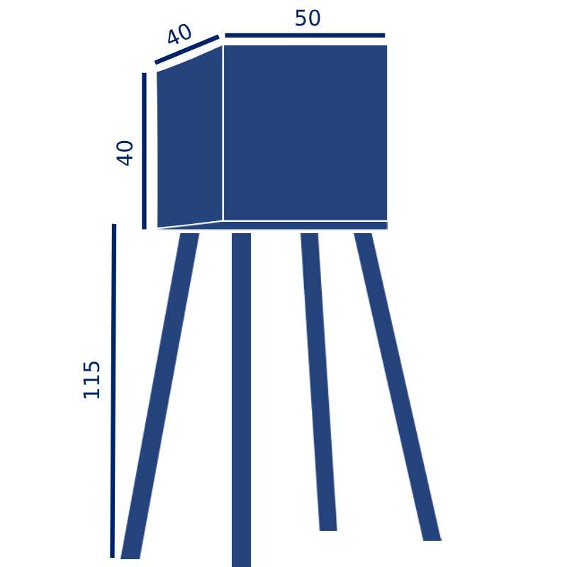 Schema des dimensions du photobooth Pixoon : box, pieds et support